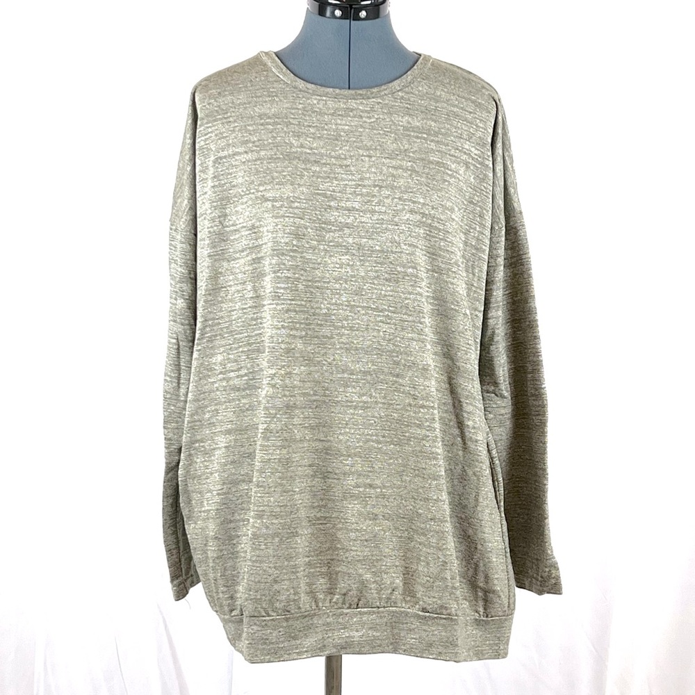 Journey Five taupe grey long sleeved tee, brown elbow patches XXL 307